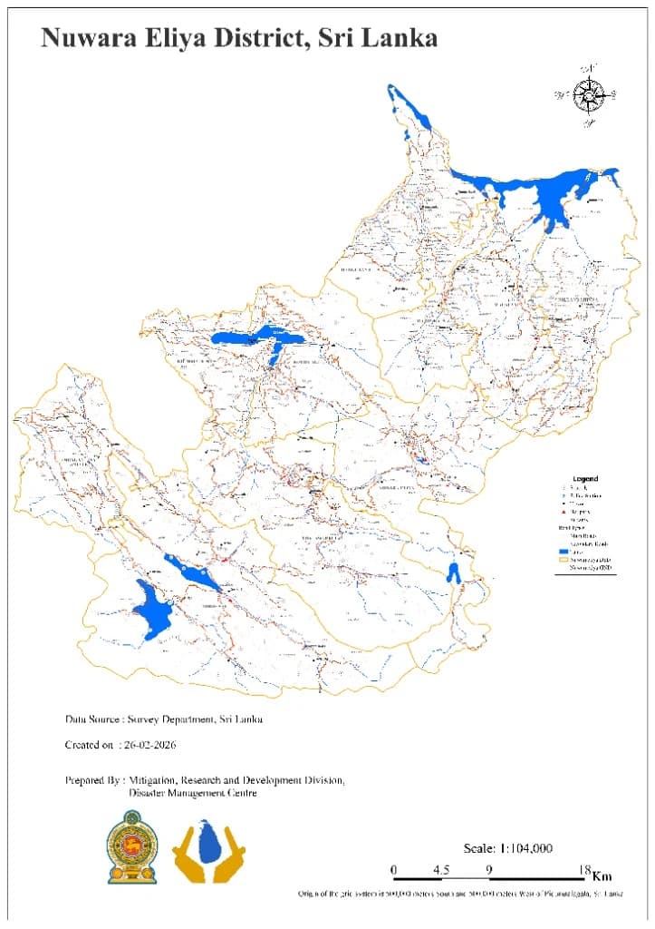 Nuwara Eliya District Administrative & Topographic Base Map