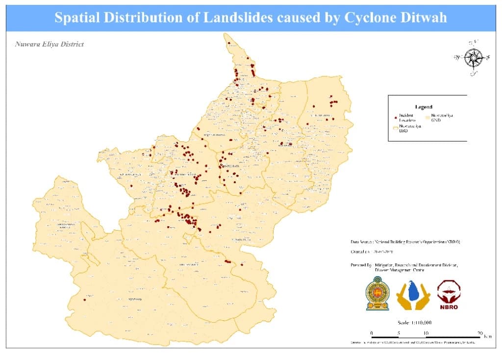 Spatial Distribution of Landslides caused by Cyclone Ditwah