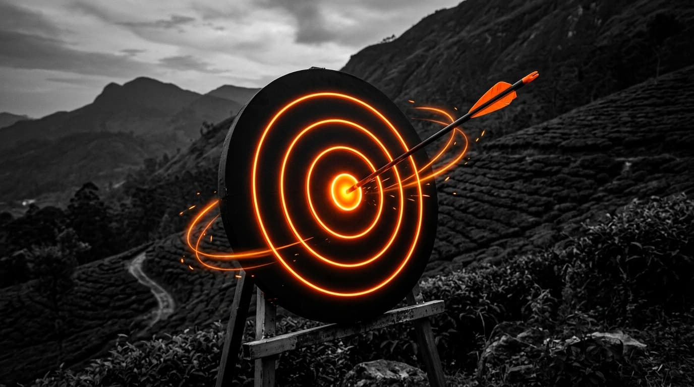 Mission Target with Glowing Orange Concentric Rings and Arrow