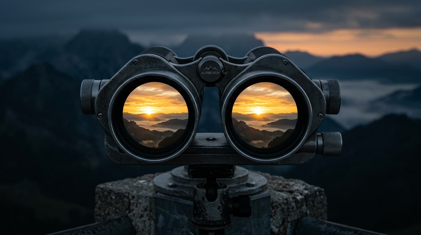 Vision Binoculars looking towards golden sunrise