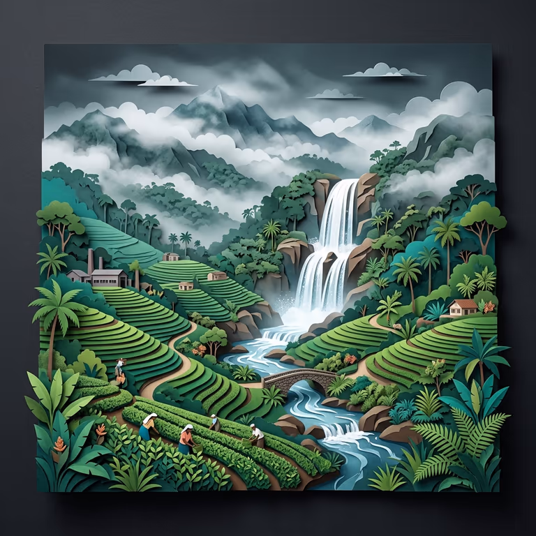 3D Papercraft Mountains, Tea Terraces and Waterfalls in Nuwara Eliya